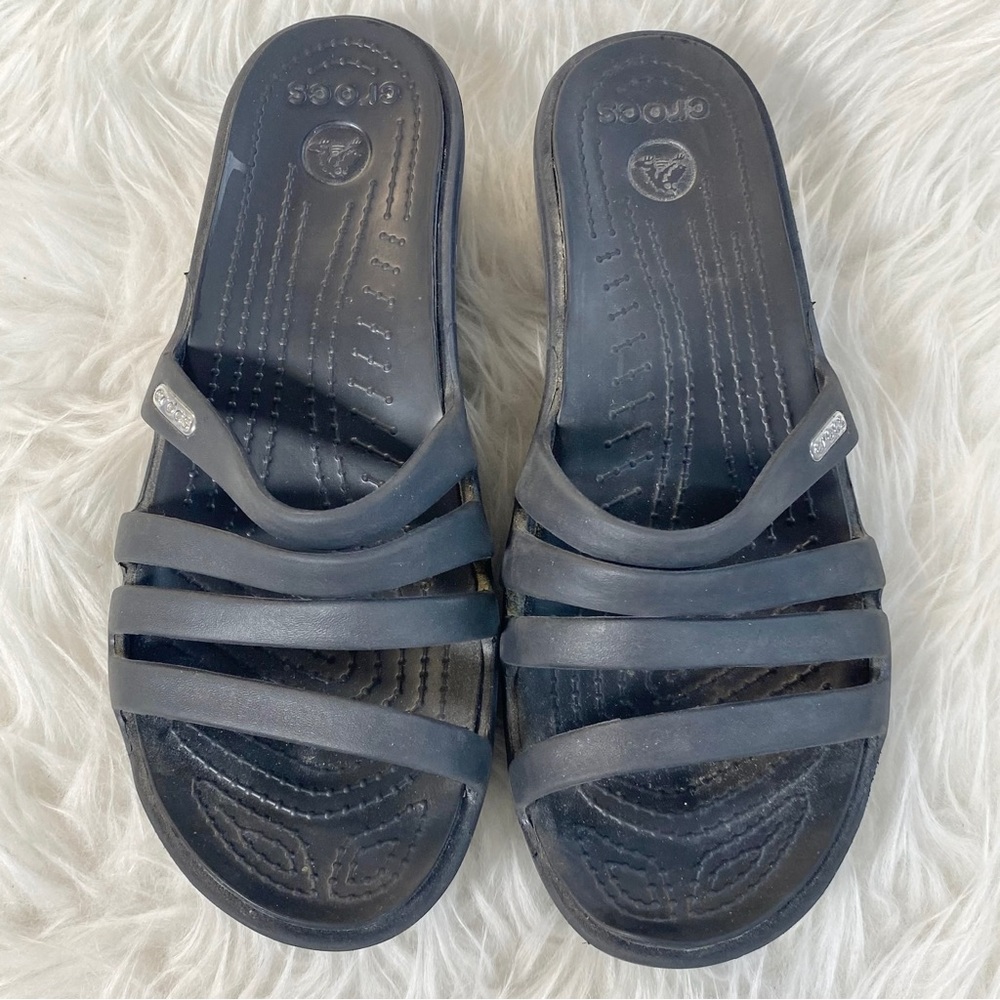 CROCS Women's Black Slip-On Strappy Sandals